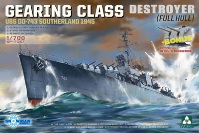 Збірна модель 1/700 Есмінець типу "Гірінг" USS DD-743 "Саутерленд", 1945 Takom SP-7057