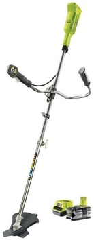 Тример садовий Ryobi rbc18x20b4f, one+ 18в, акумуляторний, акб 1х4А·год, 30 см (леска)/20 см (диск), велосипедна ручка, ремені VertebraeTM 5133003713