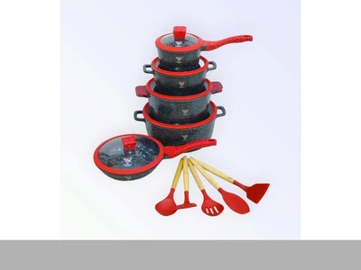 Набір каструль TOP Kitchen чорний з червоними кришками TK00050L 10 предметів (46199-ТК00050L_2676)