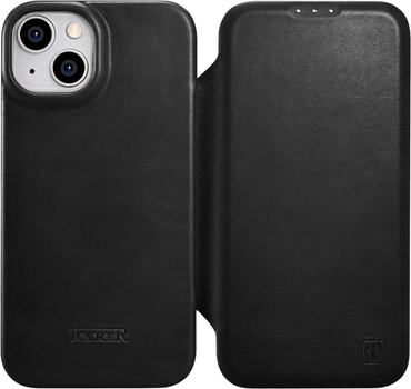Чохол-книжка iCarer Curved Edge Oil Wax Real Leather Folio Case для Apple iPhone 14 Plus Black (AKI14220707-BK)