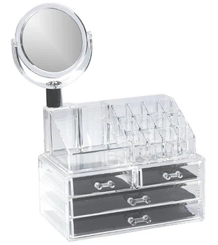 Настольный акриловый органайзер для косметики Cosmetic Storage Box на 3 двери с зеркалом