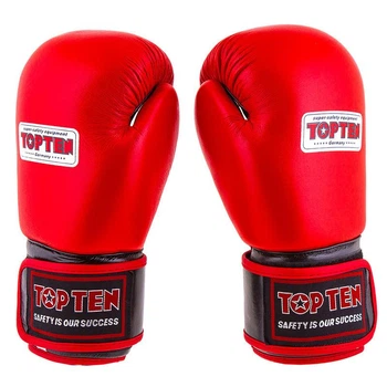Боксерские перчатки TopTen, кожа, 12oz красный