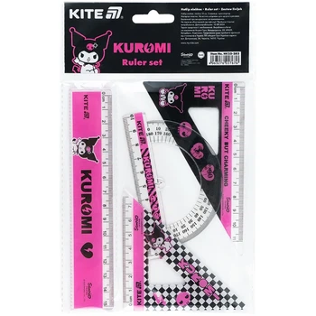 Набір: лінійка 15 см, 2 косинця, транспортир Kite Kuromi HK25-282