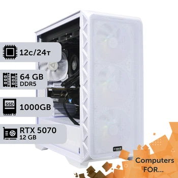 Компьютер Power Up #22 для Premiere Pro / Ryzen 9 7900x / 64 GB / HDD 6 TB / SSD 1TB / GeForce RTX 5070 12GB для видеомонтажа анимационного дизайна и постобработки