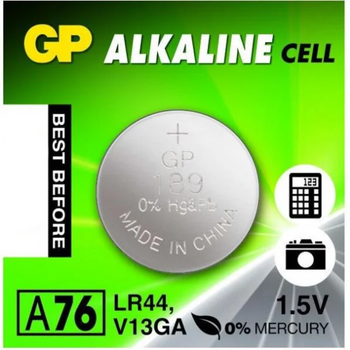 Батарейка GP A76-U10 Alkaline LR44 G13 часовая таблетка