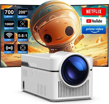 Проектор Magcubic HY450NTV з надкоротким фокусом, підтримка 8K, з Wi-Fi та Bluetooth, портативний екран 200 дюймів, голосове керування, 2 стереодинаміки потужністю 8 Вт