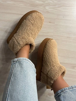 Угги женские Hengji 37-2 с мехом тедди на платформе 38 бежевые