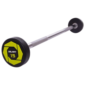 Штанга 15кг с фиксированным весом прямая полиуретановая Zelart Barbell 2689-15 длина 104см