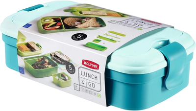Lunch box Curver Lunch & Go ze sztućcami 1.4 l Niebieski (3253920768025)