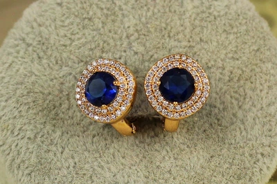 Серьги Xuping Jewelry большая мечта с синим камнем 1,3 см золотистые