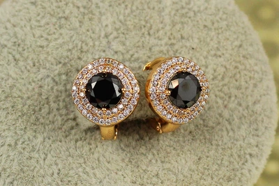 Серьги Xuping Jewelry большая мечта с черным камнем 1,3 см золотистые