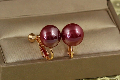 Серьги клипсы Xuping Jewelry шарики красный перламутр 1,6 см золотистые