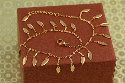 Браслет Xuping Jewelry на ногу листочки обліпихи 22 см подовжувач 4 см золотистий