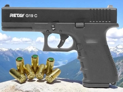 Стартовый шумовой пистолет RETAY G19 black Glok 19 + 20 шт холостых патронов (9 mm)