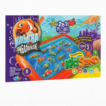 Кінетичний пісок Danko Toys Кльова риболовля 1200 г – набір з рибками, вудочкою та пісочницею, арт. KRKS-01-01U
