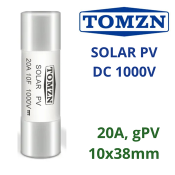 Предохранитель постоянного тока DC TOMZN TOPV-32 1000V 20A 10x38 мм для солнечных панелей gPV (19618)