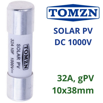 Запобіжник циліндричний плавкий TOMZN 32A gPV SOLAR PV 10x38мм DC 1000V для сонячних панелей (PV систем)