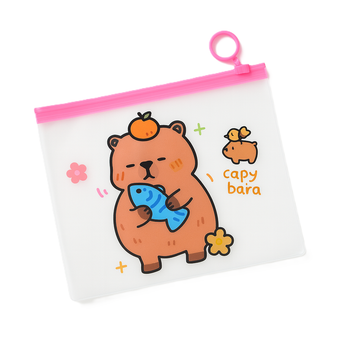 Папка прозрачная, пенал, косметичка, с бегунком А5 Капибара «Capybara and blue fish»