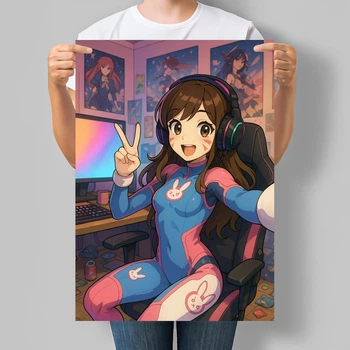 Постер в стиле аниме фан-арт героини D.Va (Ди-Ва) по игре Overwatch А3 30х42 см (ANIME105_А3)