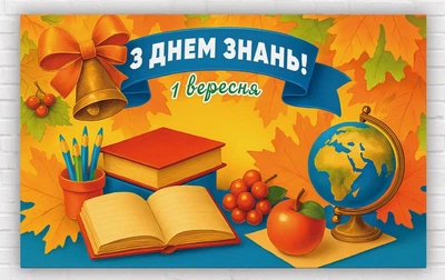 Бумажный плакат ко дню знаний. 1 сентября "Осенний фон, колокольчик" 120х75 см