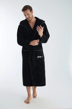 Мужской велюровый халат с капюшоном Nusa 1320, siyah, 2XL