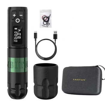 Бездротова модульна тату машинка Ambition Soldier Version 2024 LCD дисплей, акумулятор 2400 mAh Green