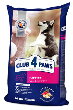 Сухий корм для цуценят CLUB 4 PAWS Клуб 4 лапи Premium for puppies of all breeds Rich in chicken с курицей 14 кг.
