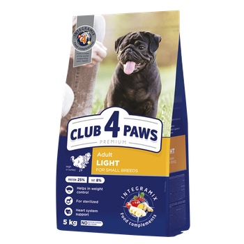 Сухий корм для собак малих порід CLUB 4 PAWS Клуб 4 лапи Premium light контроль ваги 5 кг.
