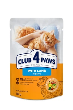 Вологий корм для котів CLUB 4 PAWS Клуб 4 лапи Premium With lamb in gravy ягня в соусі 85 гр 24 шт.