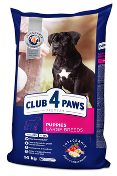 Сухий корм для цуценят великих порід CLUB 4 PAWS Клуб 4 лапи Premium for puppies of large breeds Chicken з куркою 14 кг.