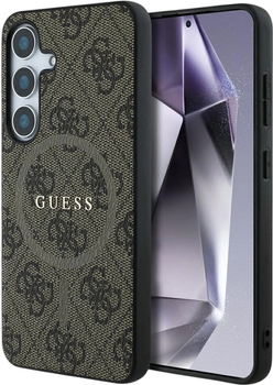 Панель Guess Leather 4G Colored Ring Classic Logo MagSafe для Samsung Galaxy S25 Brown (3666339449506)