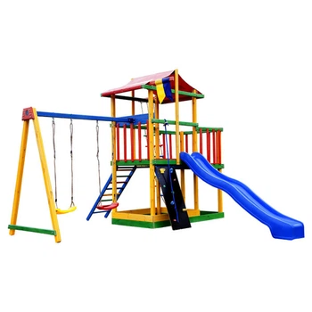 Дитячий дерев’яний ігровий комплекс SportBaby Babyland-11 кольоровий з гіркою 3 м, гойдалками та скеледромом 3,2 м (SB-2133)