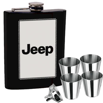 Набор фляга с гравировкой "JEEP" + четыре стаканчика + лейка 7oz US-145U5