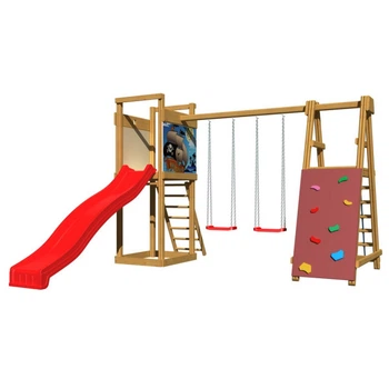 Детская площадка SportBaby-6 с качелями, горкой и стенкой для лазания (SB-1857)