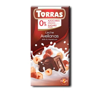 Шоколад молочний TORRAS 562 без цукру, без глютену з фундуком 34%, 75 г