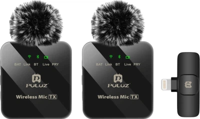 Mikrofon bezprzewodowy Puluz Lavalier do iPhone'a/iPada 8-pinowy odbiornik i dwa mikrofony (PU647B)