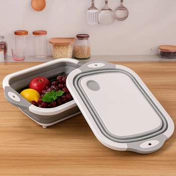 Складана обробна дошка 3 в 1 Chopping Board, Біло-сіра , Дошка миска , Дошка кухонна ( 434 )