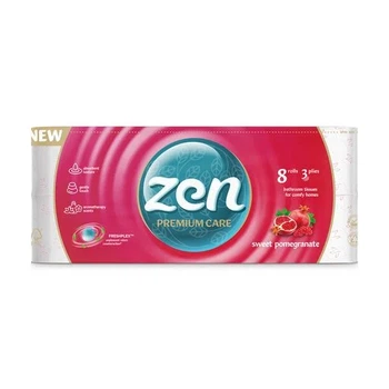 Туалетний папір Zen Premium Care Гранат, 3-шаровий, 145 відривів, 8 рулонів