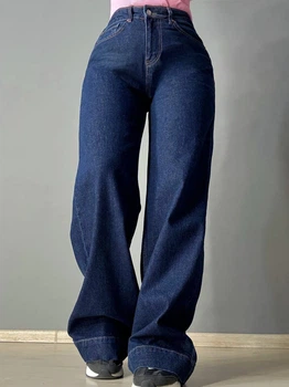 Джинси жіночі Mikaletta G-10 wide leg палаццо кльош з манжетом 28 темно-сині