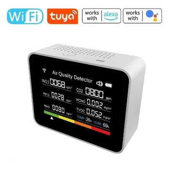 Wi-Fi датчик качества воздуха Tuya 13в1 с мониторингом через приложение, тестер воздуха