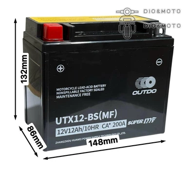 Акумулятор UTX12-BS (MF) 12V12AH/10HR CA*200A 148-86-132mm. "OUTDO"