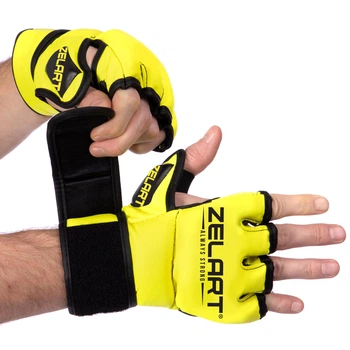 Перчатки для смешанных единоборств MMA PU Zelart BO-5699 Размер S Лимонный