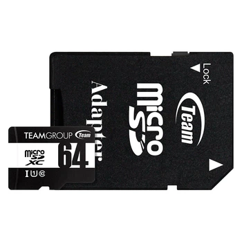 Карта пам'яті microSDXC із адаптером Team Group 64 ГБ UHS-I Class 10 читання до 100 МБ/с запис до 20 МБ/с (TUSDX64GCL10U03)