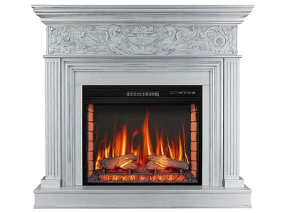 Каминокомплект ArtiFlame Residence AF28S белый дуб патина серебро 3D эффект живого огня со звуком и обогревом
