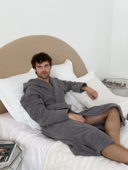 Халат чоловічий M махровий з Капюшоном Сірий Fortune COSY