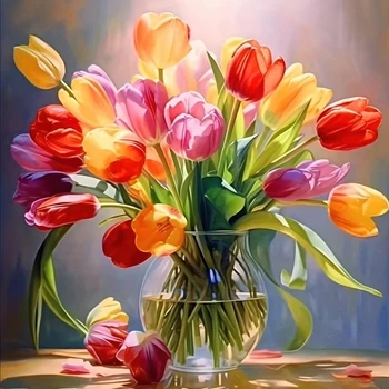 Алмазная мозаика «Тюльпаны», 20*20см, на рамке S10253