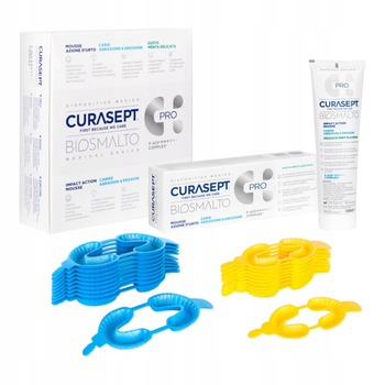 Zestaw Curasept Biosmalto Pro Mousse 150 ml + nakładki w dwóch rozmiarach 20 szt (8056746072384)