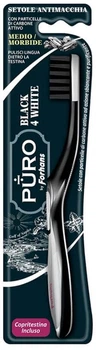 Зубна щітка Puro Black 4 White Medium з щетинками з активованого вугілля (8002185076407)