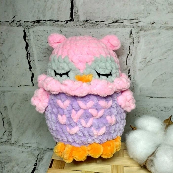 Мягкая игрушка ручной работы вязаная амигуруми Hand Made Сова Сплюшка 12 см Розовая 202-65-4