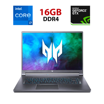 Ігровий ноутбук Acer Predator Triton 500 PT516-51S-76M0 / 16" (2560x1600) IPS / Intel Core i7-11800H (8 (16) ядер по 2.3 - 4.6 GHz) / 16 GB DDR4 / 480 GB SSD / nVidia GeForce RTX 3060, 6 GB GDDR6, 192-bit / WebCamб/в